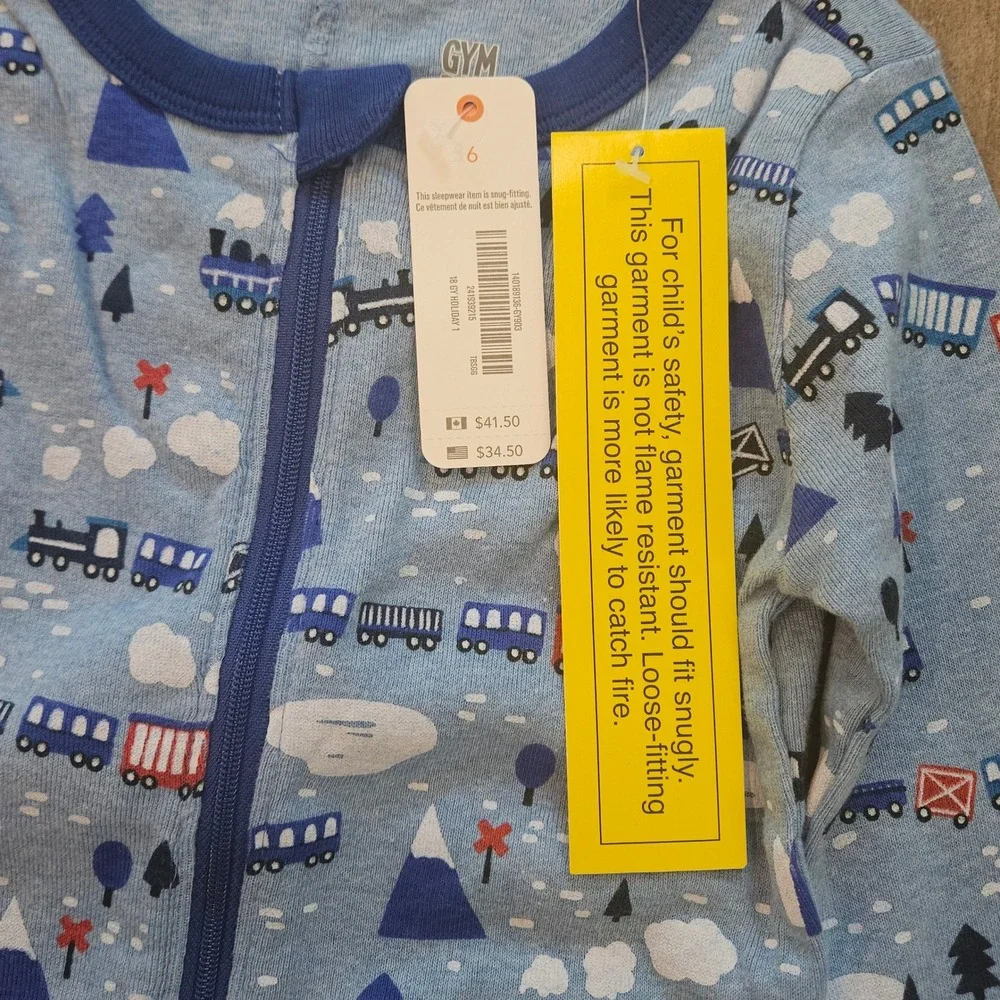 Gymboree Train Pajamas Kids 6 Blue Mountain Print NEW Cotton Zip One Piece Sleep